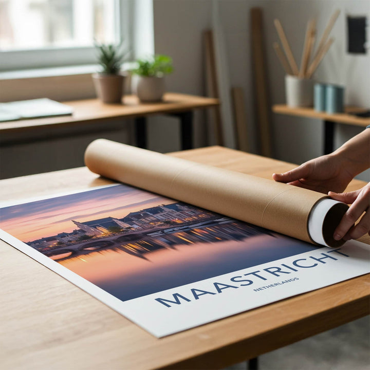 Maastricht Poster - Netherlands Travel Art - Dusk City Reflections Home Decor