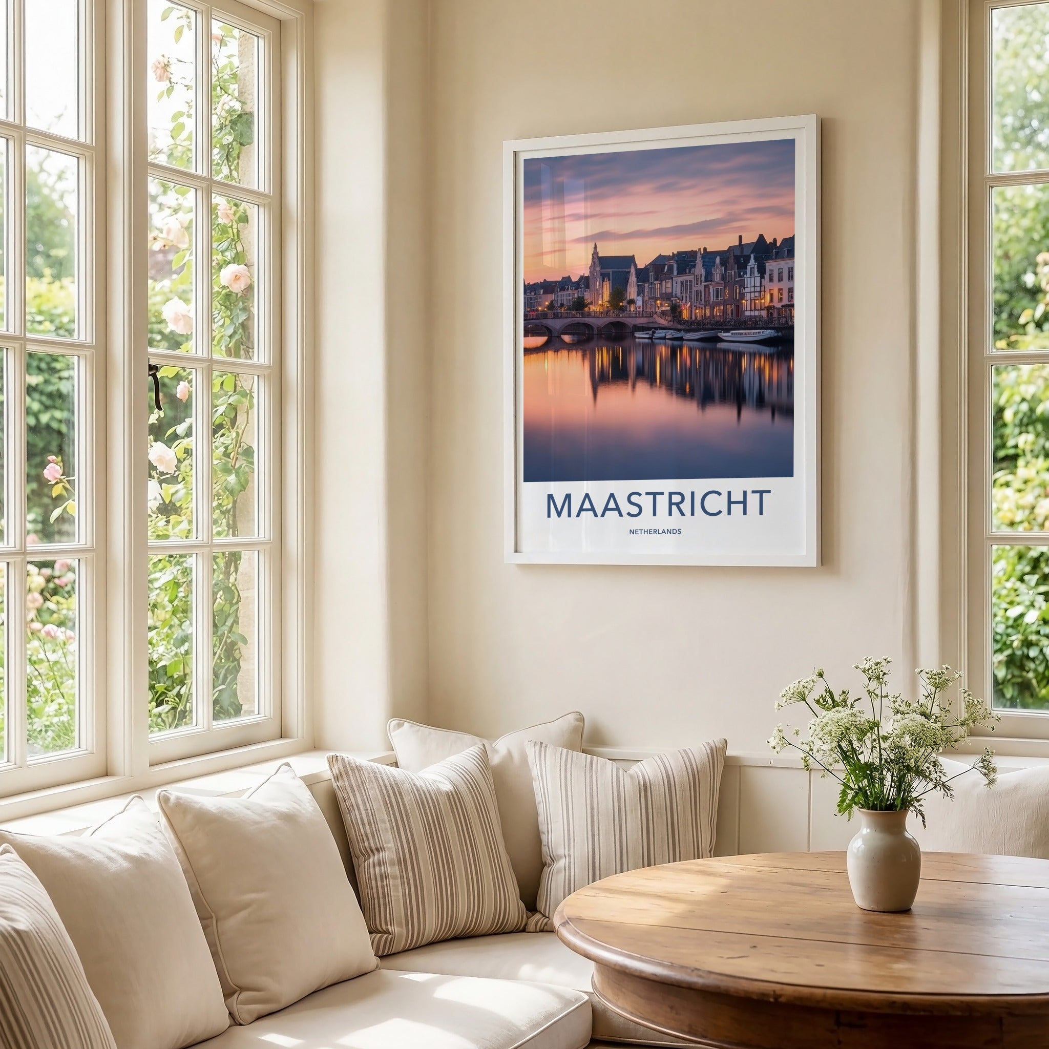 Maastricht Poster - Netherlands Travel Art - Dusk City Reflections Home Decor