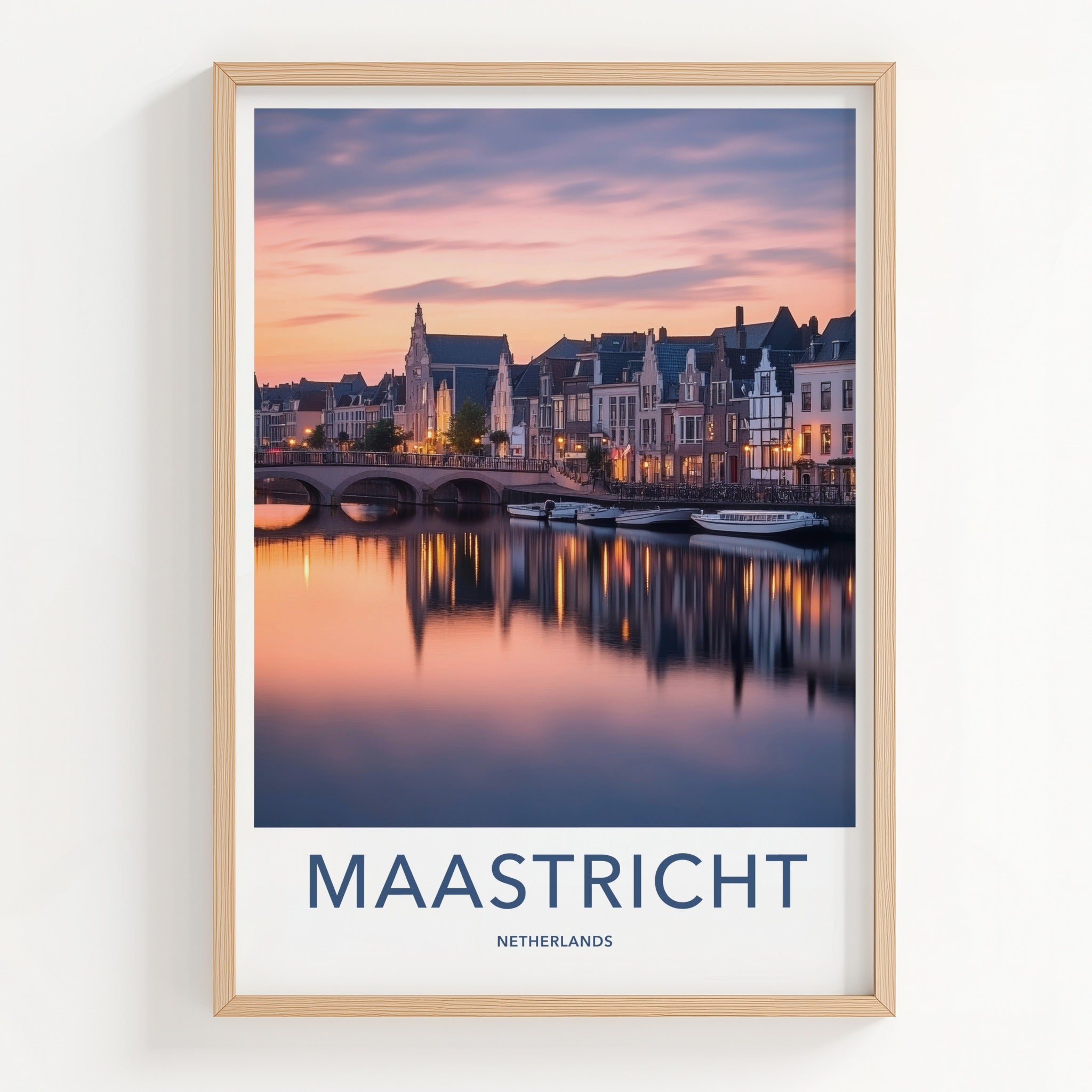 Maastricht Poster - Netherlands Travel Art - Dusk City Reflections Home Decor
