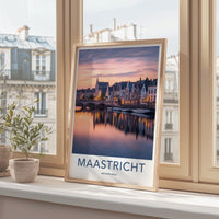 Maastricht Poster - Netherlands Travel Art - Dusk City Reflections Home Decor