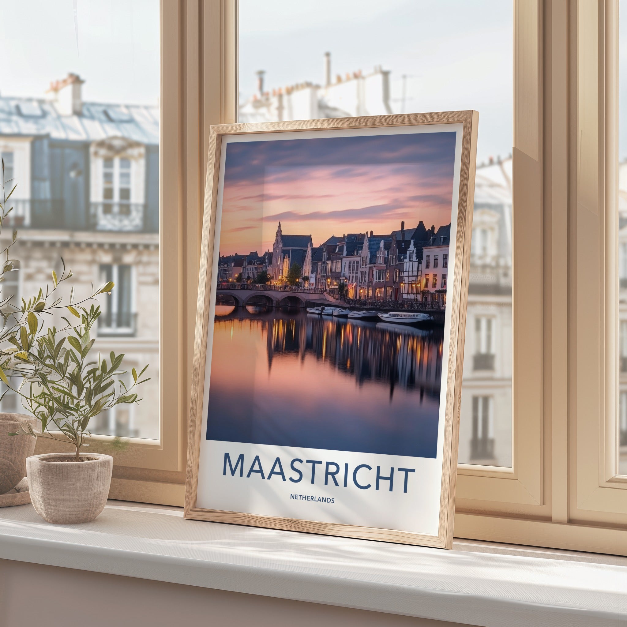Maastricht Poster - Netherlands Travel Art - Dusk City Reflections Home Decor