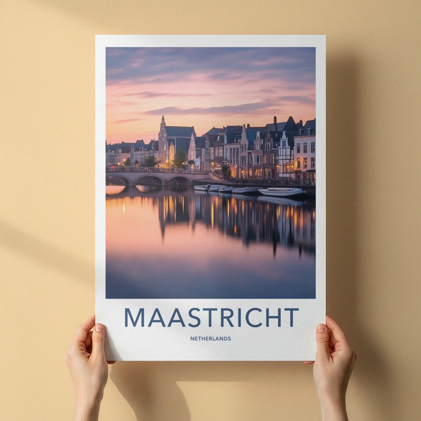 Maastricht Poster - Netherlands Travel Art - Dusk City Reflections Home Decor