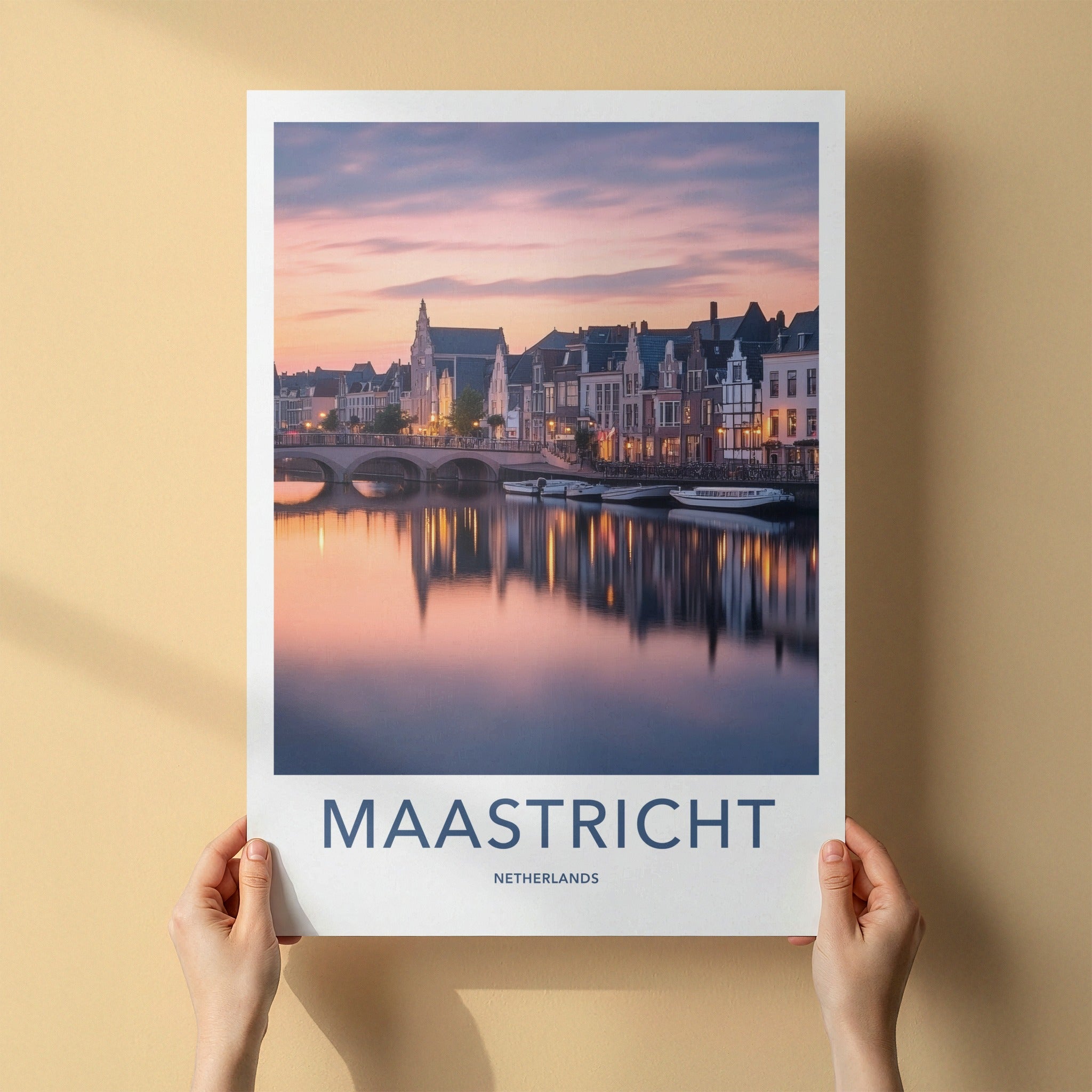 Maastricht Poster - Netherlands Travel Art - Dusk City Reflections Home Decor