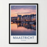 Maastricht Poster - Netherlands Travel Art - Dusk City Reflections Home Decor
