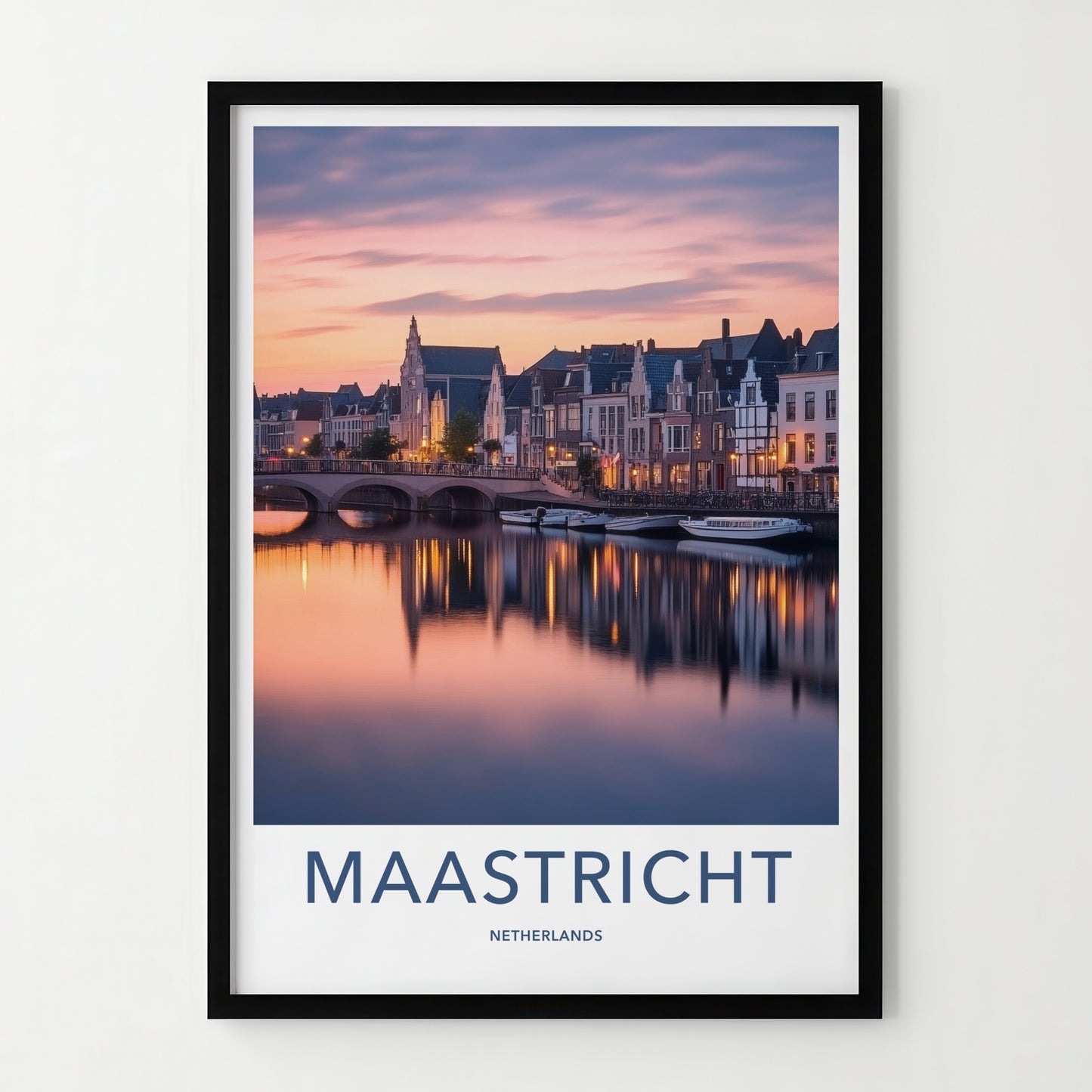Maastricht Poster - Netherlands Travel Art - Dusk City Reflections Home Decor