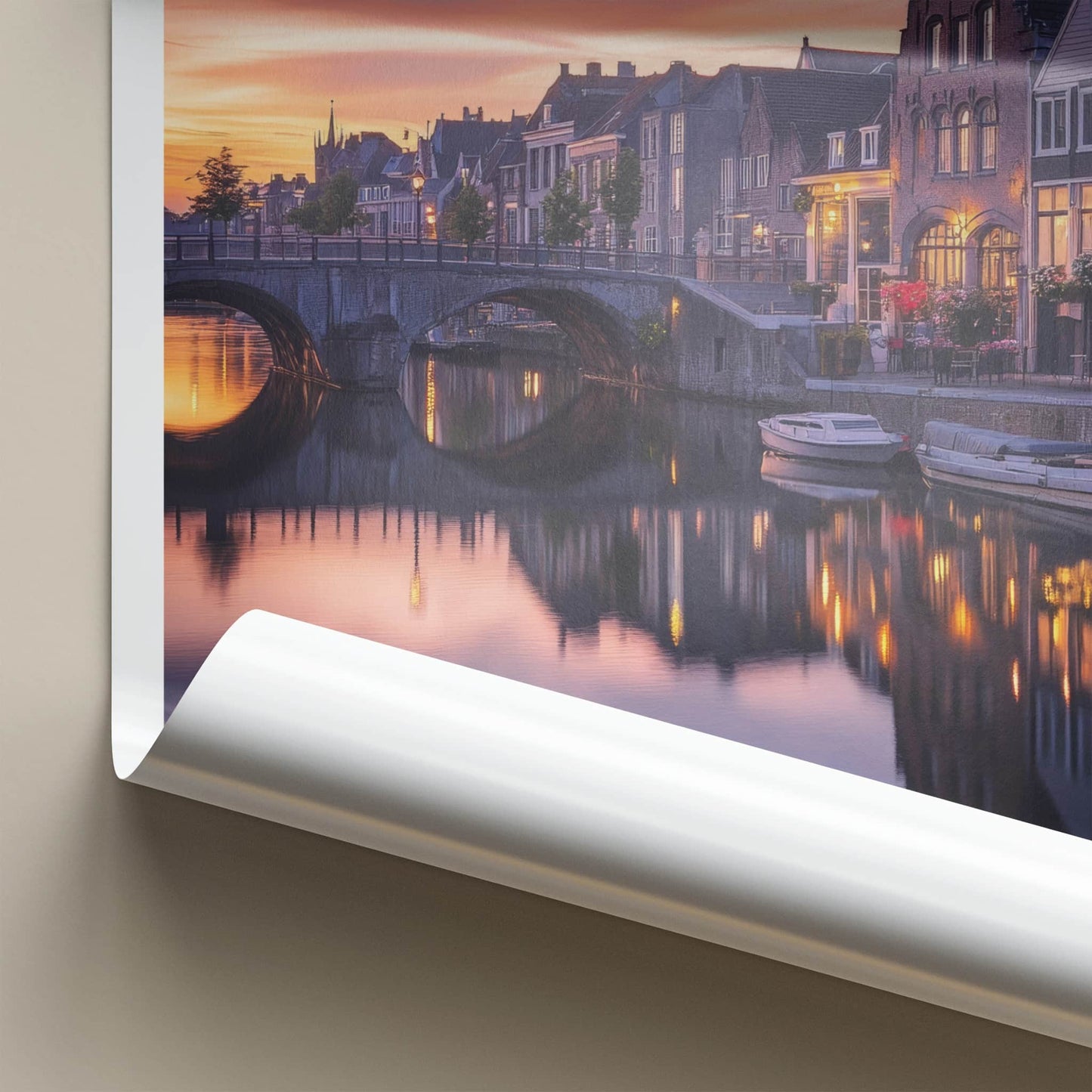 Maastricht Poster - Netherlands Travel Art - Evening Canal Lights Home Decor