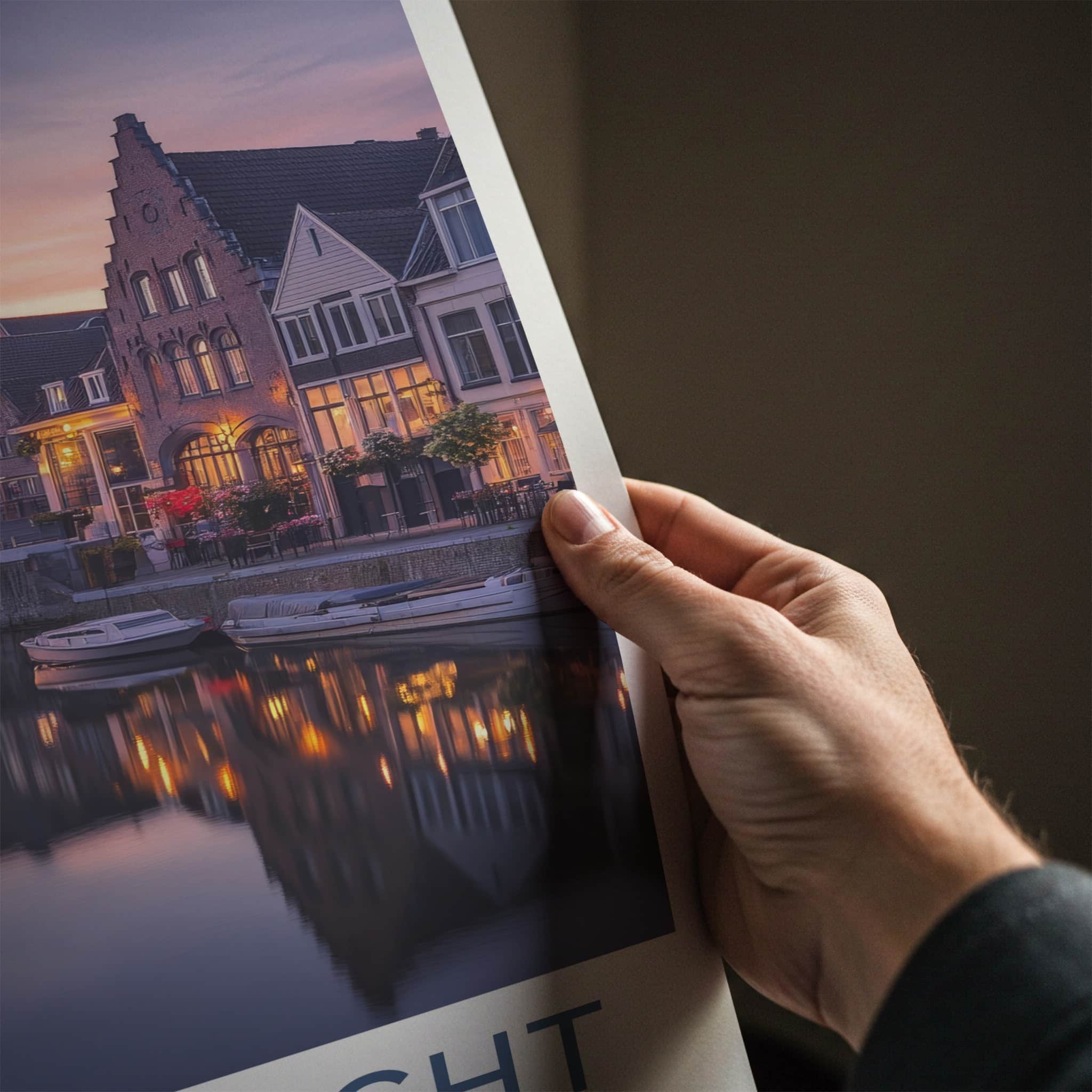 Maastricht Poster - Netherlands Travel Art - Evening Canal Lights Home Decor