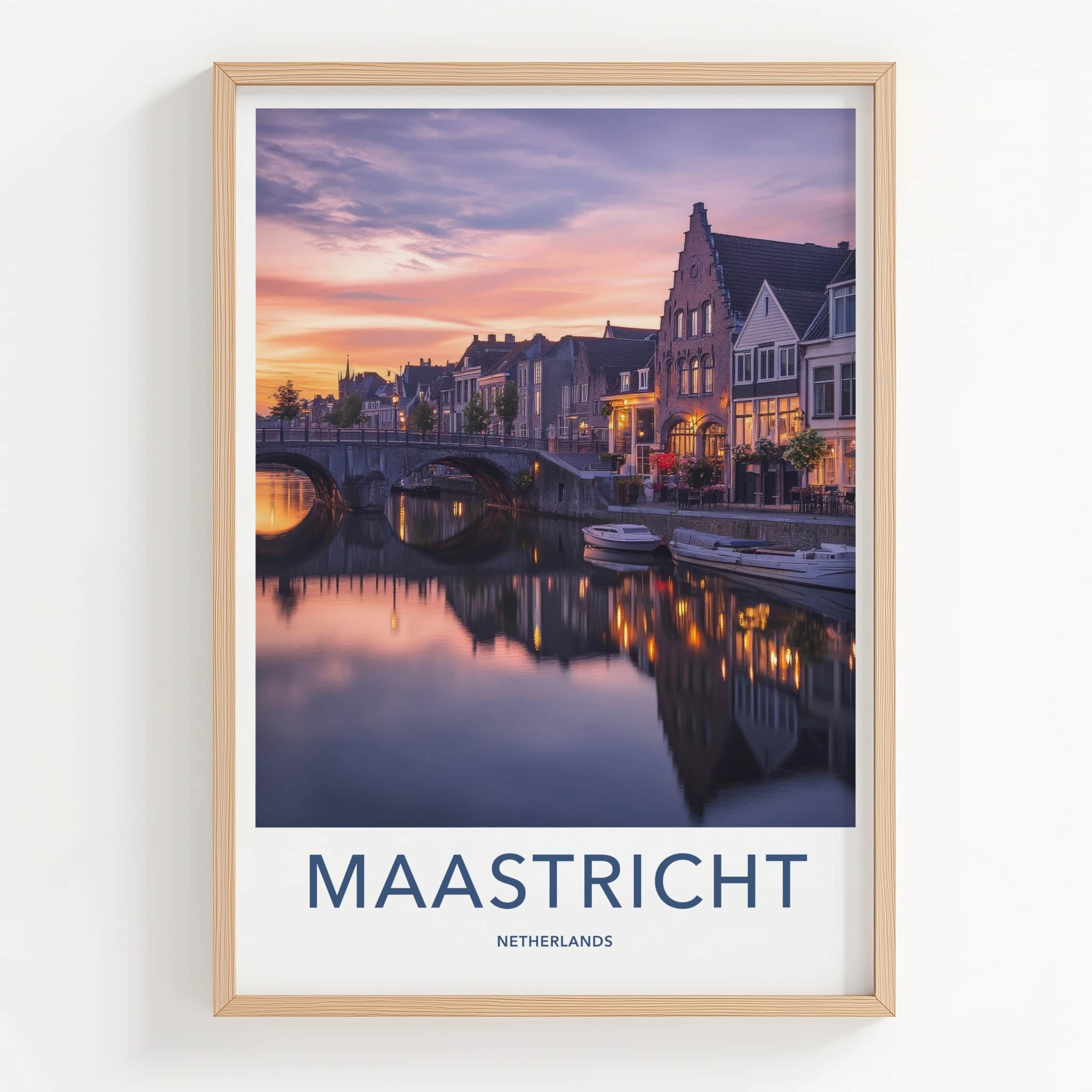 Maastricht Poster - Netherlands Travel Art - Evening Canal Lights Home Decor
