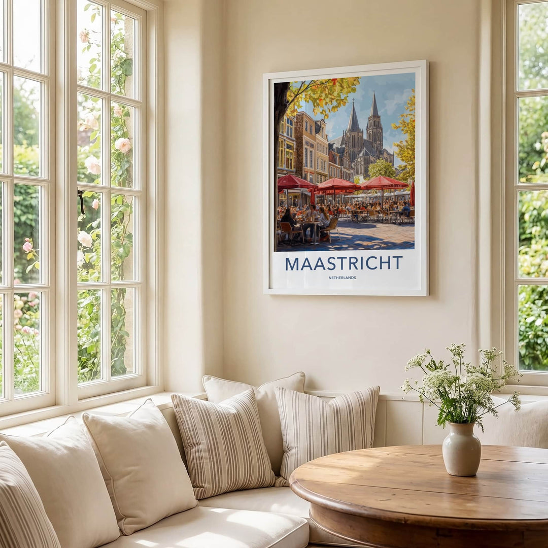 Maastricht Poster - Netherlands Travel Art - Lively Cafe Scene Home Decor