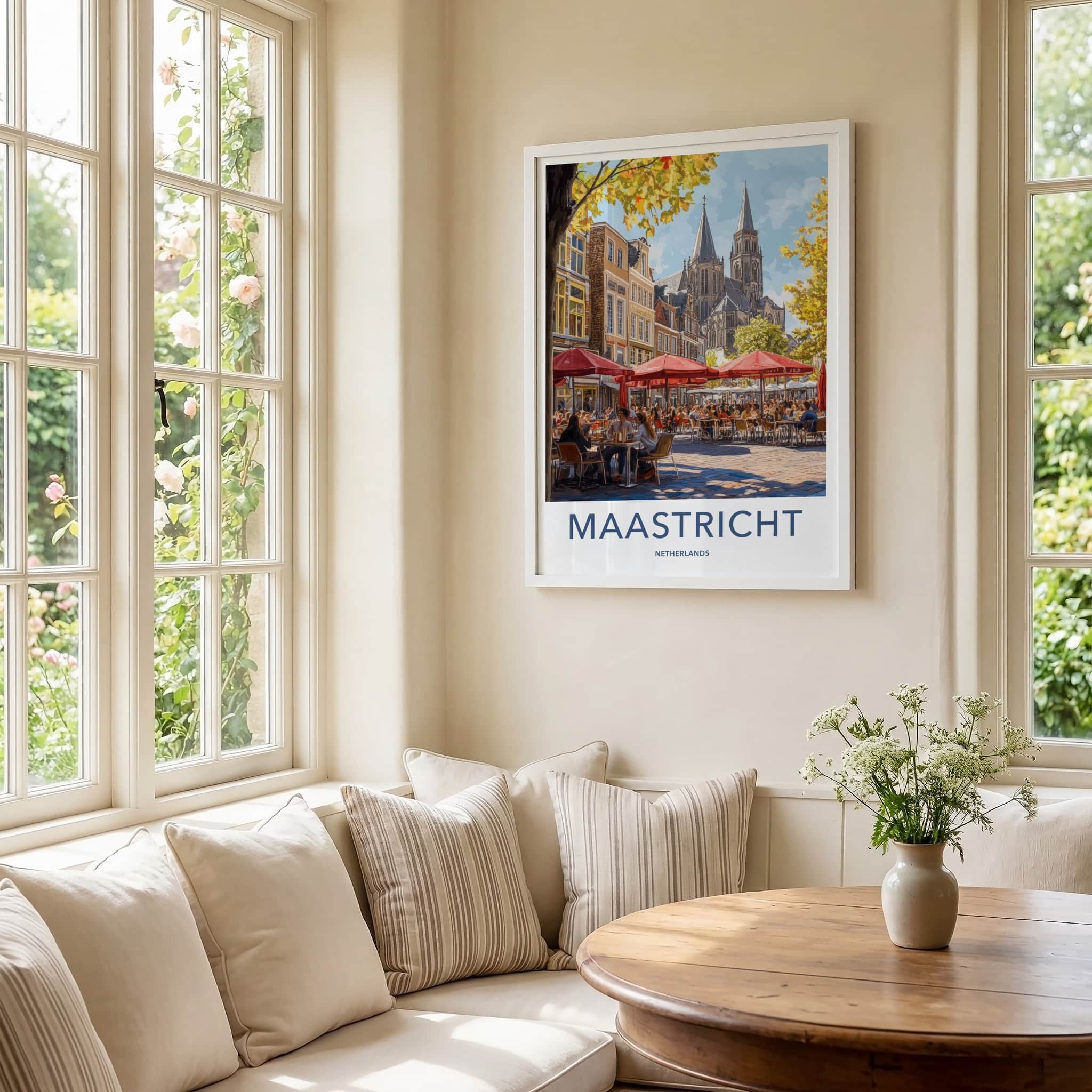 Maastricht Poster - Netherlands Travel Art - Lively Cafe Scene Home Decor