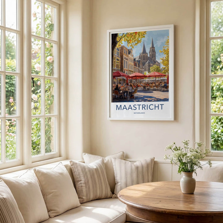 Maastricht Poster - Netherlands Travel Art - Lively Cafe Scene Home Decor