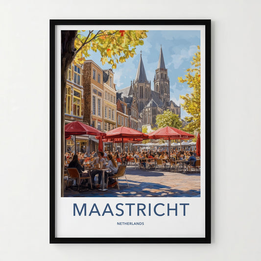 Maastricht Poster - Netherlands Travel Art - Lively Cafe Scene Home Decor