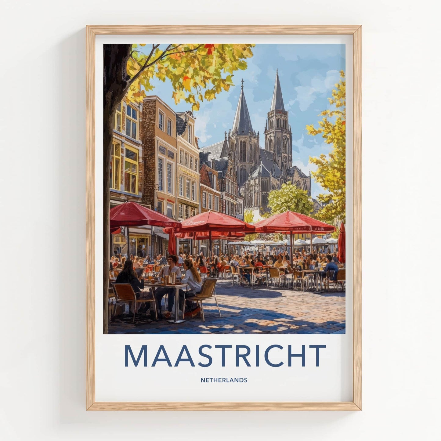 Maastricht Poster - Netherlands Travel Art - Lively Cafe Scene Home Decor