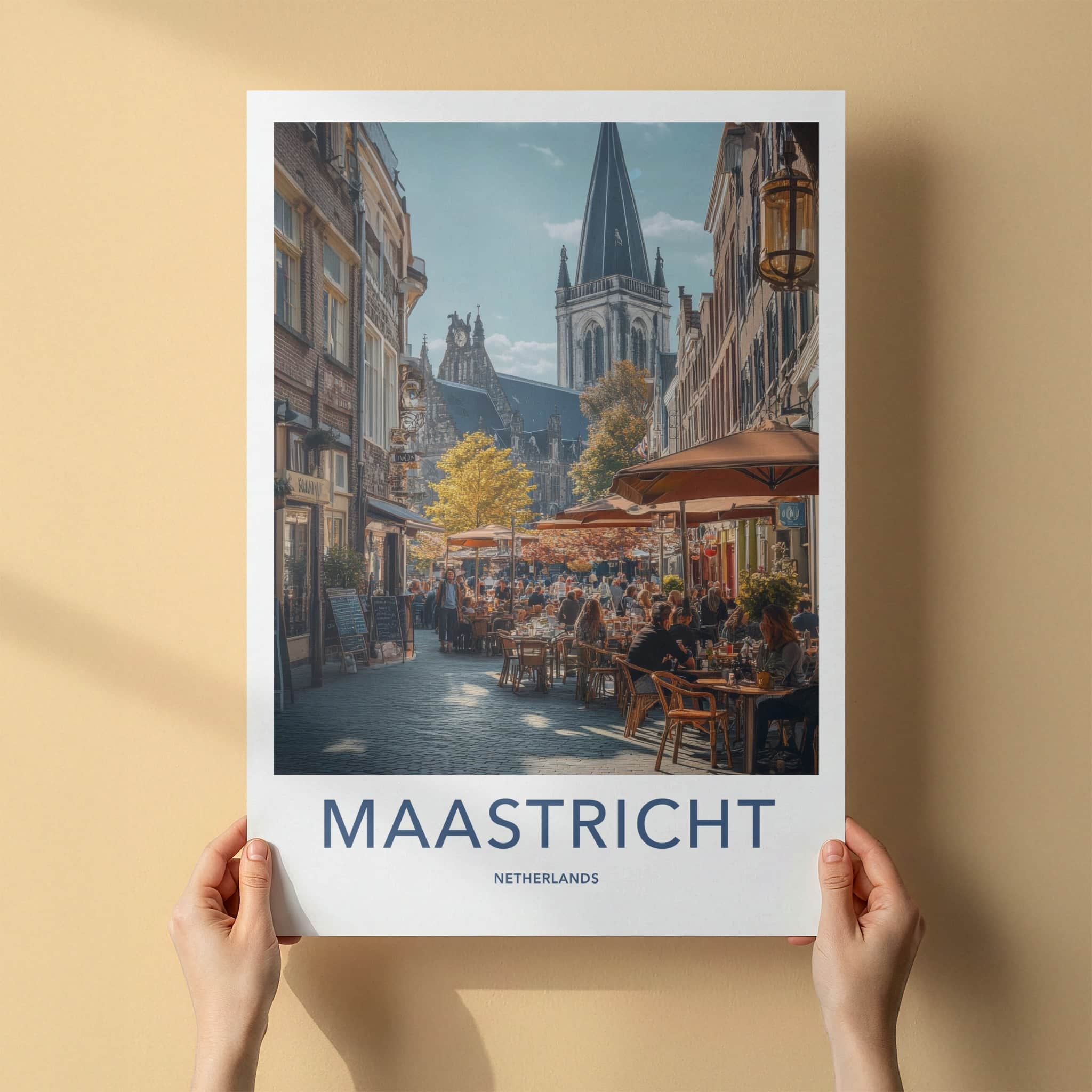 Maastricht Poster - Netherlands Travel Art - Outdoor Cafe Scene Home Decor