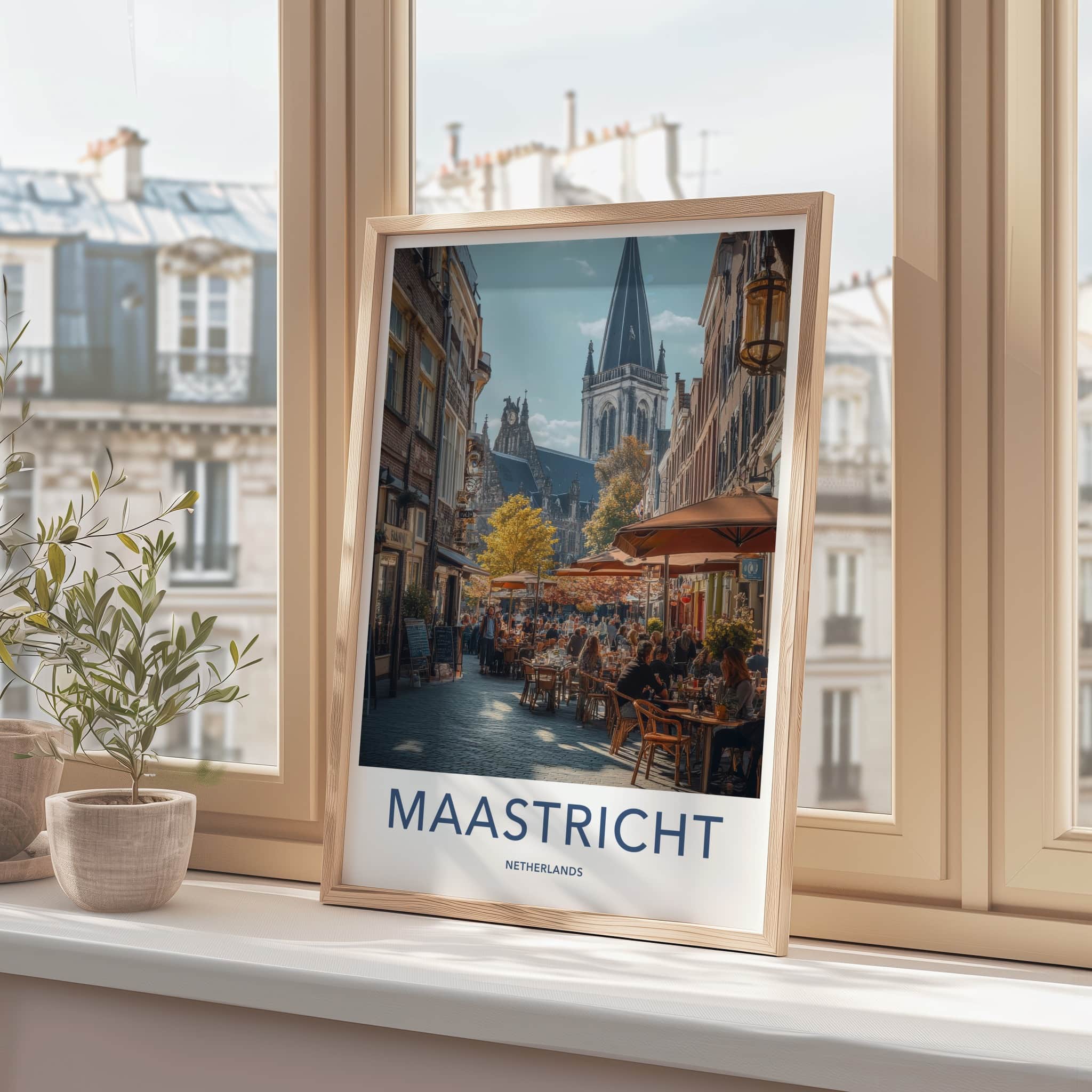 Maastricht Poster - Netherlands Travel Art - Outdoor Cafe Scene Home Decor