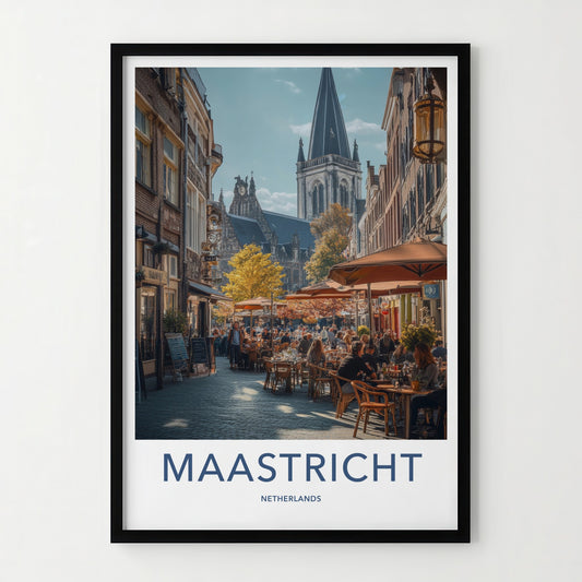 Maastricht Poster - Netherlands Travel Art - Outdoor Cafe Scene Home Decor
