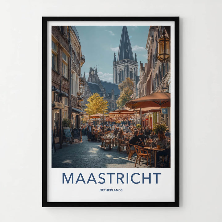 Maastricht Poster - Netherlands Travel Art - Outdoor Cafe Scene Home Decor