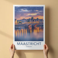 Maastricht Poster - Netherlands Travel Art - Sunset Bridge Reflections Home Decor