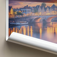 Maastricht Poster - Netherlands Travel Art - Sunset Bridge Reflections Home Decor