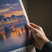 Maastricht Poster - Netherlands Travel Art - Sunset Bridge Reflections Home Decor