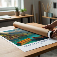 Machapuchare Poster - Nepal Travel Art - Mountain Lake Boats Home Decor