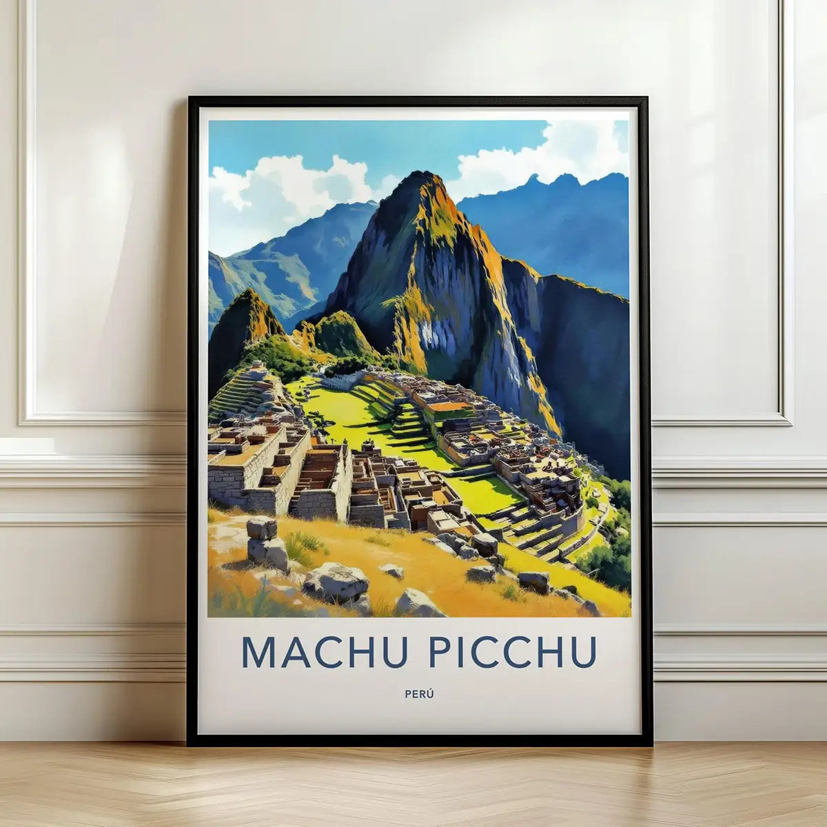 Framed poster of Machu Picchu with mountains in the background