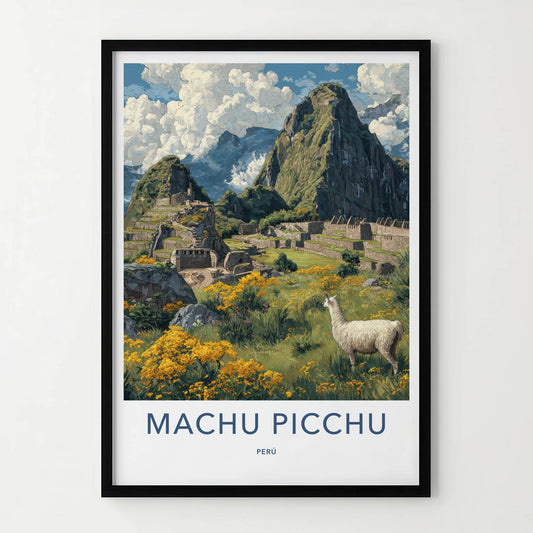 Machu Picchu Poster - Peru Travel Art - Ancient Llama Ruins Home Decor