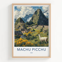 Machu Picchu Poster - Peru Travel Art - Ancient Llama Ruins Home Decor