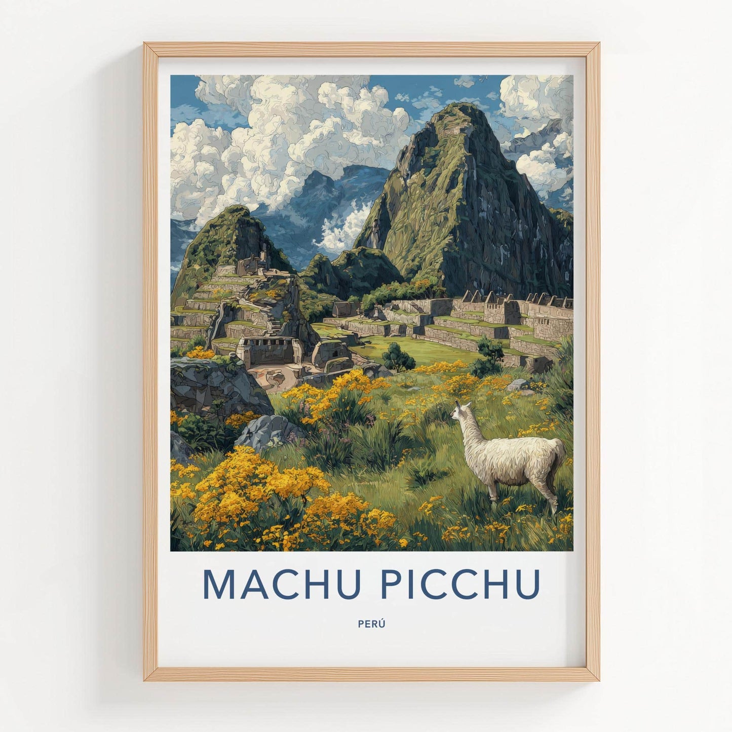 Machu Picchu Poster - Peru Travel Art - Ancient Llama Ruins Home Decor