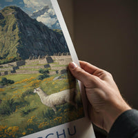 Machu Picchu Poster - Peru Travel Art - Ancient Llama Ruins Home Decor