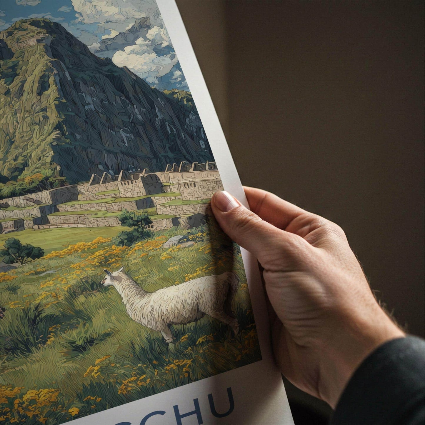 Machu Picchu Poster - Peru Travel Art - Ancient Llama Ruins Home Decor