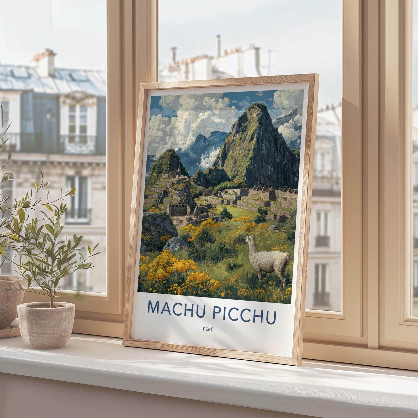 Machu Picchu Poster - Peru Travel Art - Ancient Llama Ruins Home Decor