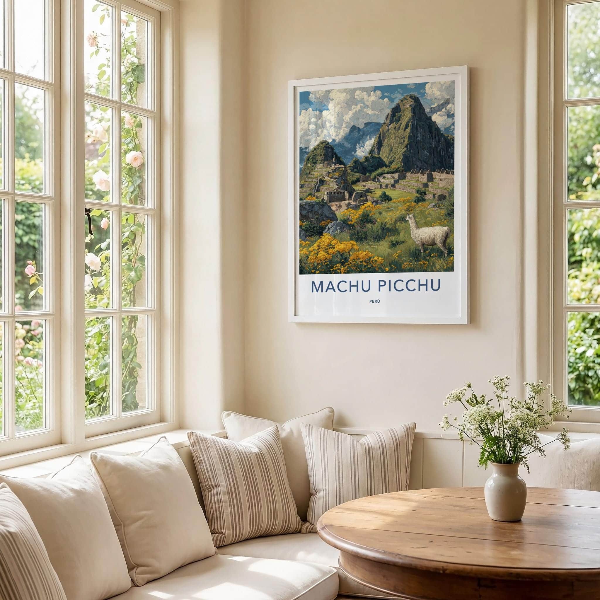 Machu Picchu Poster - Peru Travel Art - Ancient Llama Ruins Home Decor