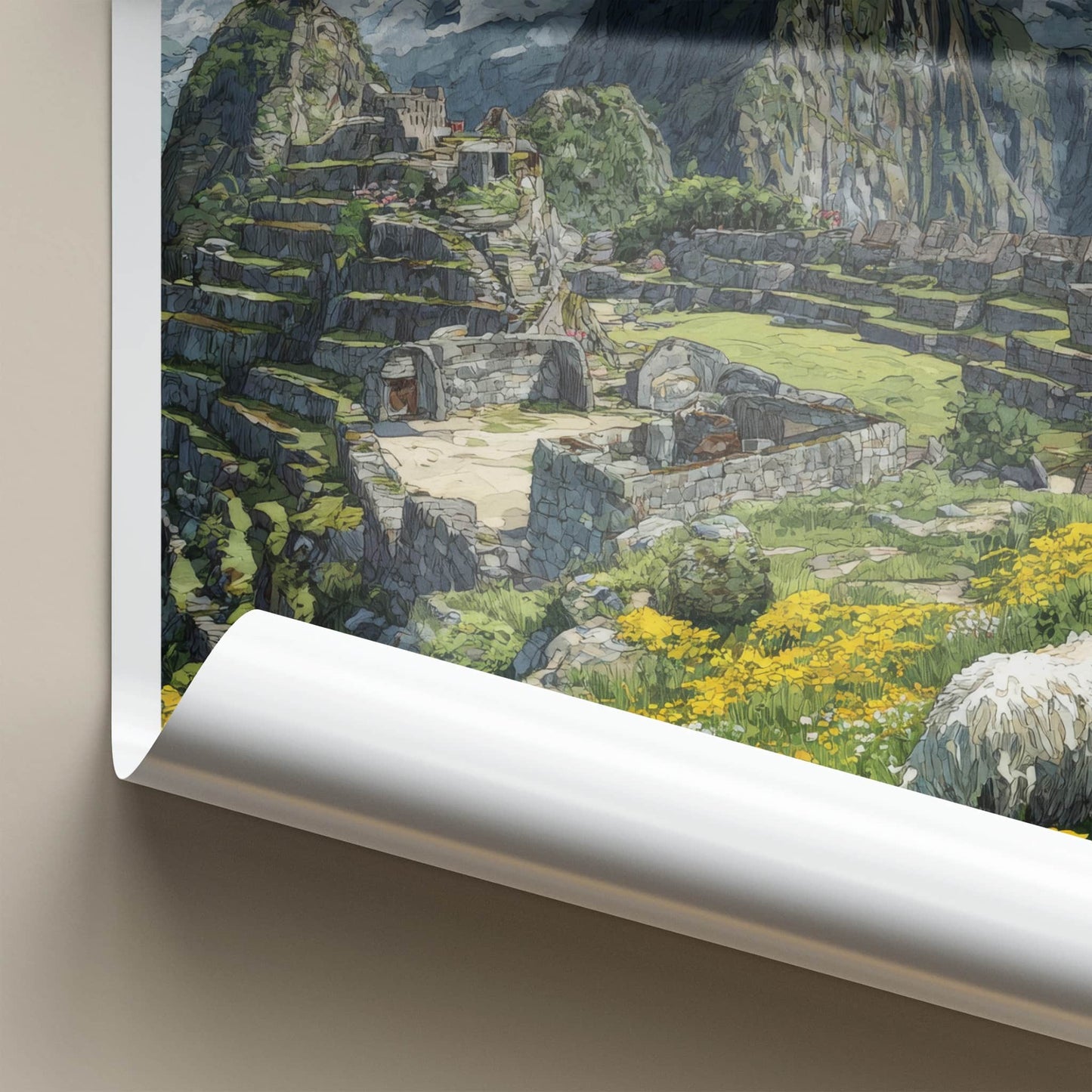 Machu Picchu Poster - Peru Travel Art - Ancient Ruins Alpaca Wall Decor