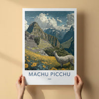 Machu Picchu Poster - Peru Travel Art - Llama Mountain Ruins Home Decor