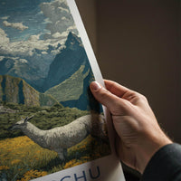 Machu Picchu Poster - Peru Travel Art - Llama Mountain Ruins Home Decor