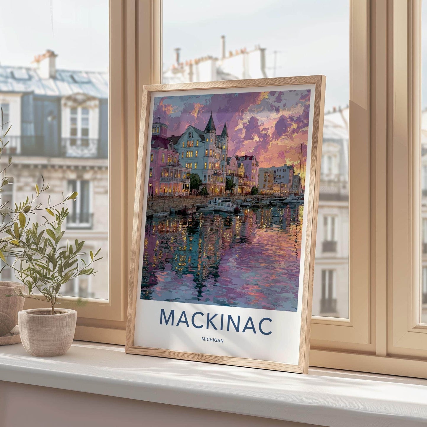 Mackinac Poster - Michigan Travel Art - Vibrant Harbor Reflections Home Decor