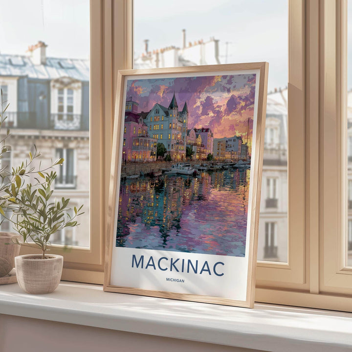 Mackinac Poster - Michigan Travel Art - Vibrant Harbor Reflections Home Decor