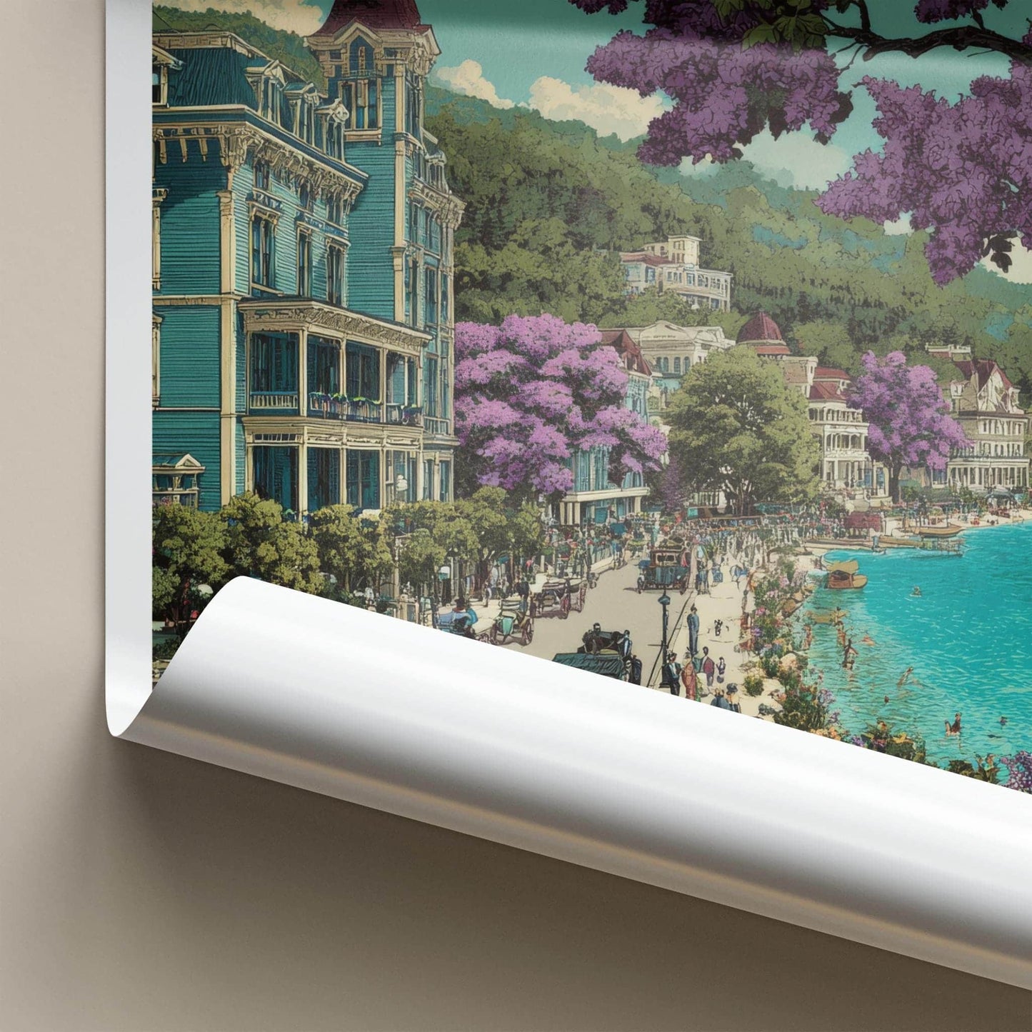 Mackinac Poster - Michigan Travel Art - Victorian Lakeside Street Home Decor
