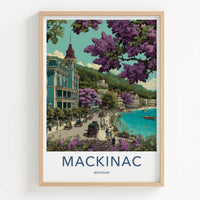 Mackinac Poster - Michigan Travel Art - Victorian Lakeside Street Home Decor