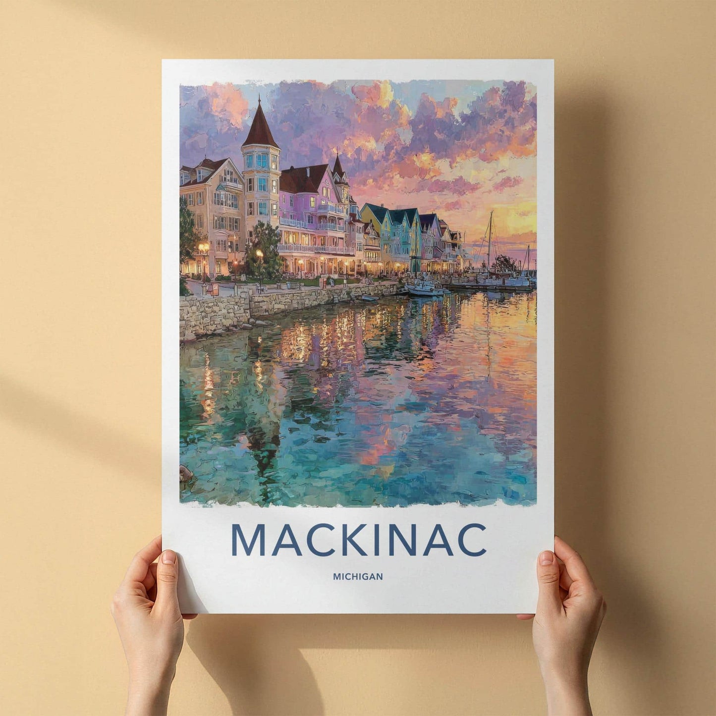 Mackinac Poster - Michigan Wall Art - Vibrant Harbor Sunset Home Decor