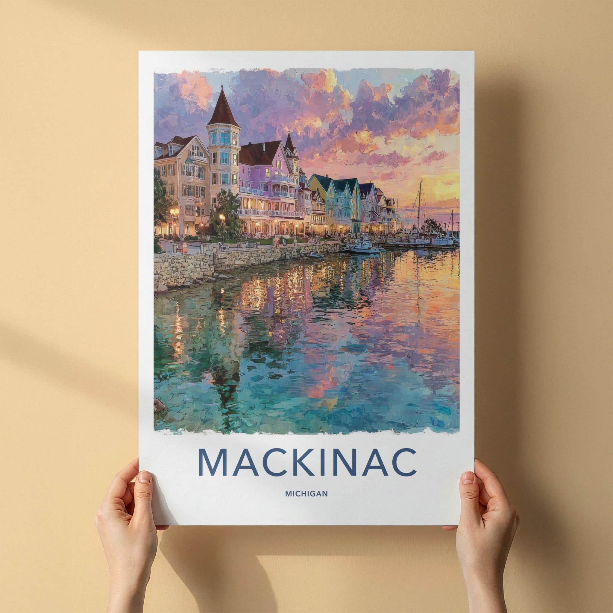 Mackinac Poster - Michigan Wall Art - Vibrant Harbor Sunset Home Decor