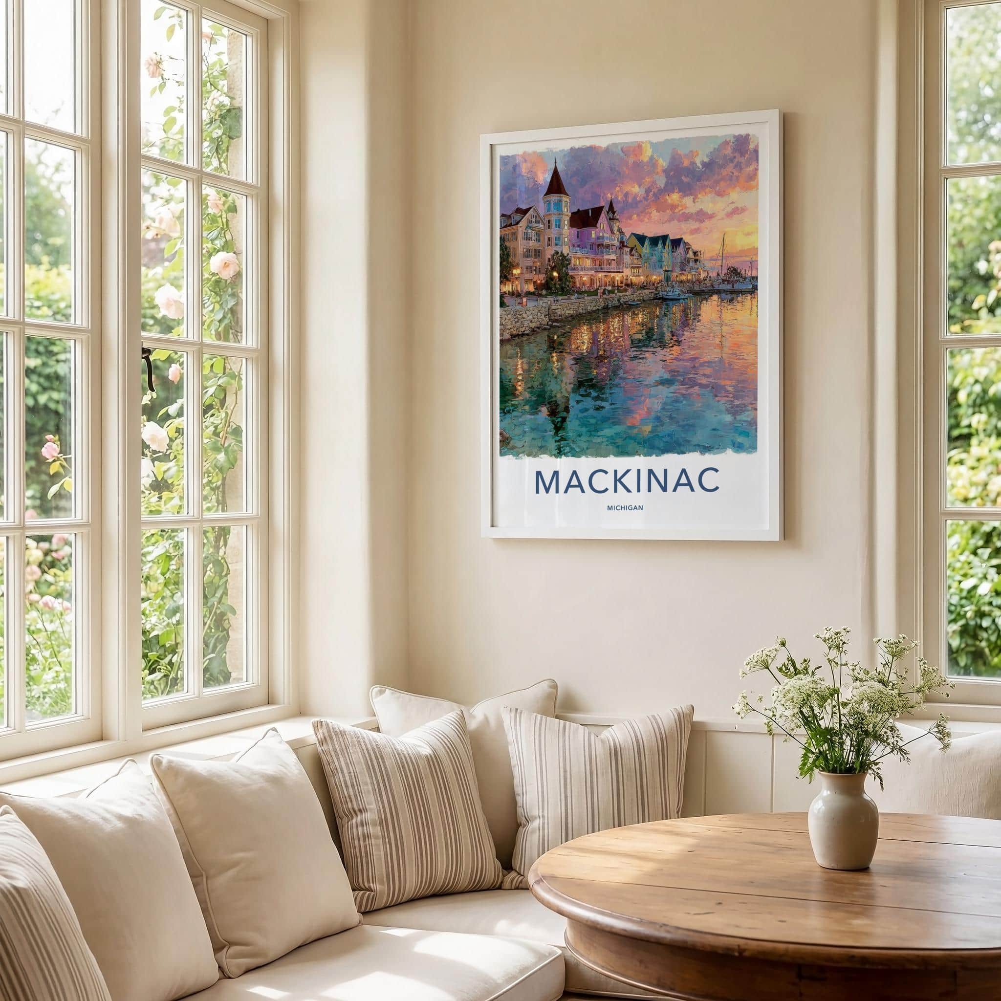 Mackinac Poster - Michigan Wall Art - Vibrant Harbor Sunset Home Decor