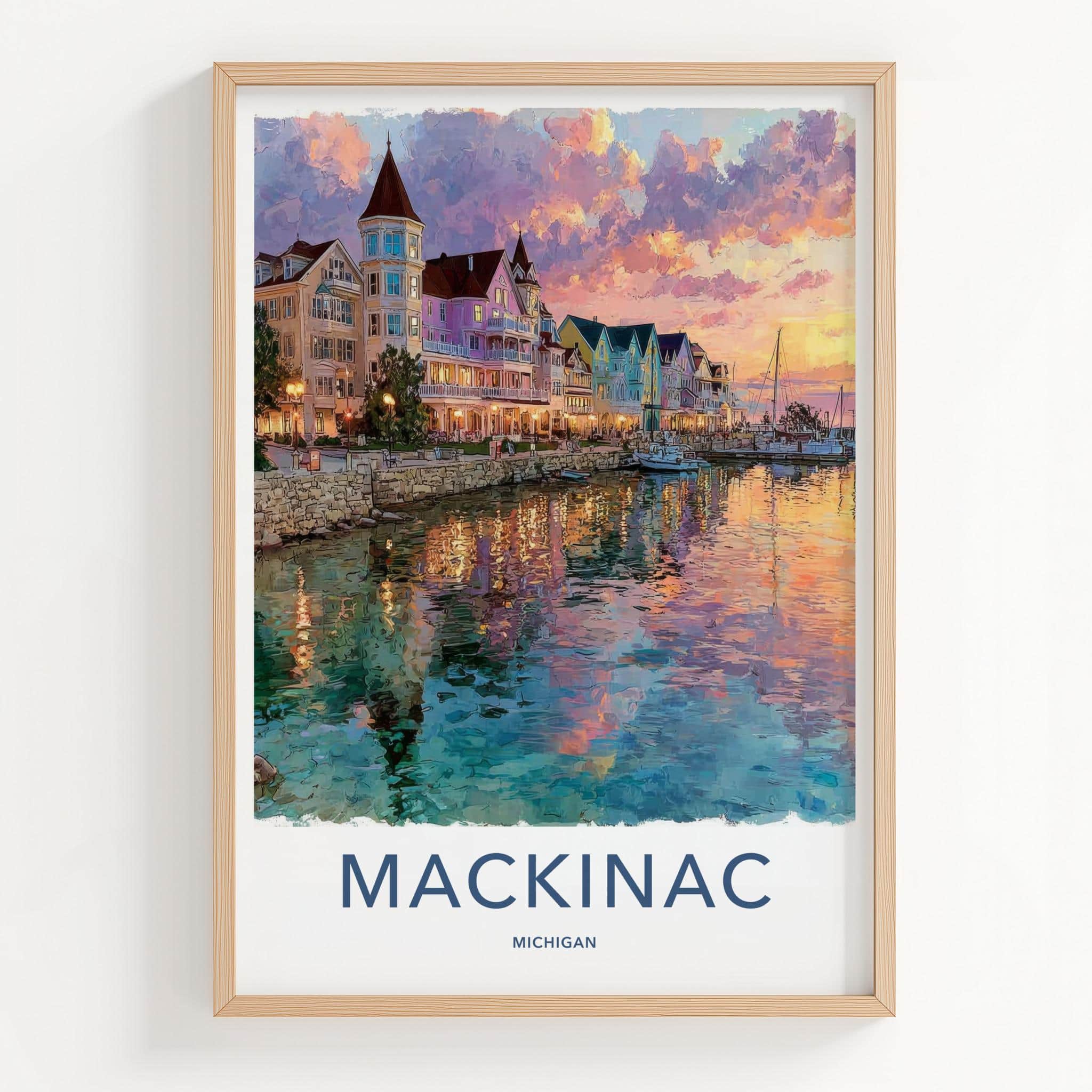 Mackinac Poster - Michigan Wall Art - Vibrant Harbor Sunset Home Decor