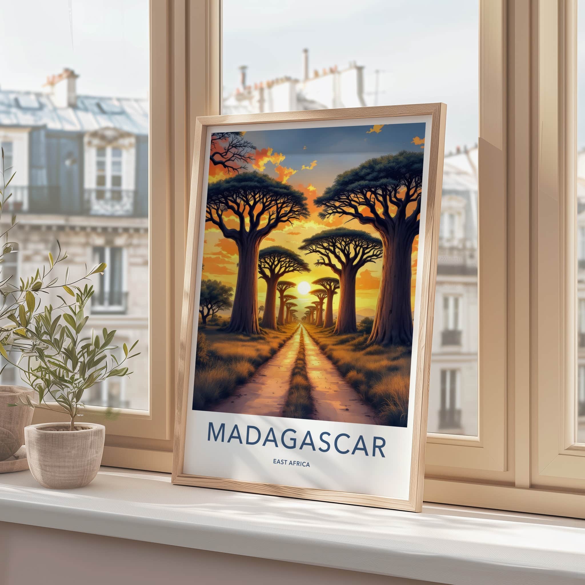 Madagascar Poster - Africa Travel Art - Baobab Avenue Sunset Home Decor