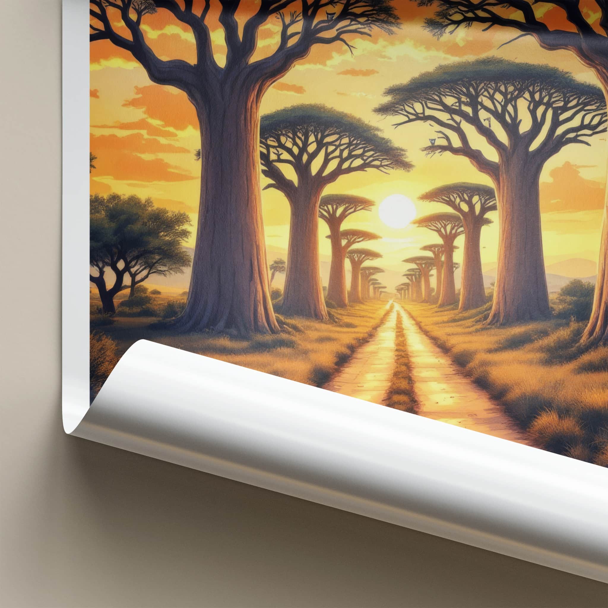 Madagascar Poster - Africa Travel Art - Baobab Avenue Sunset Home Decor