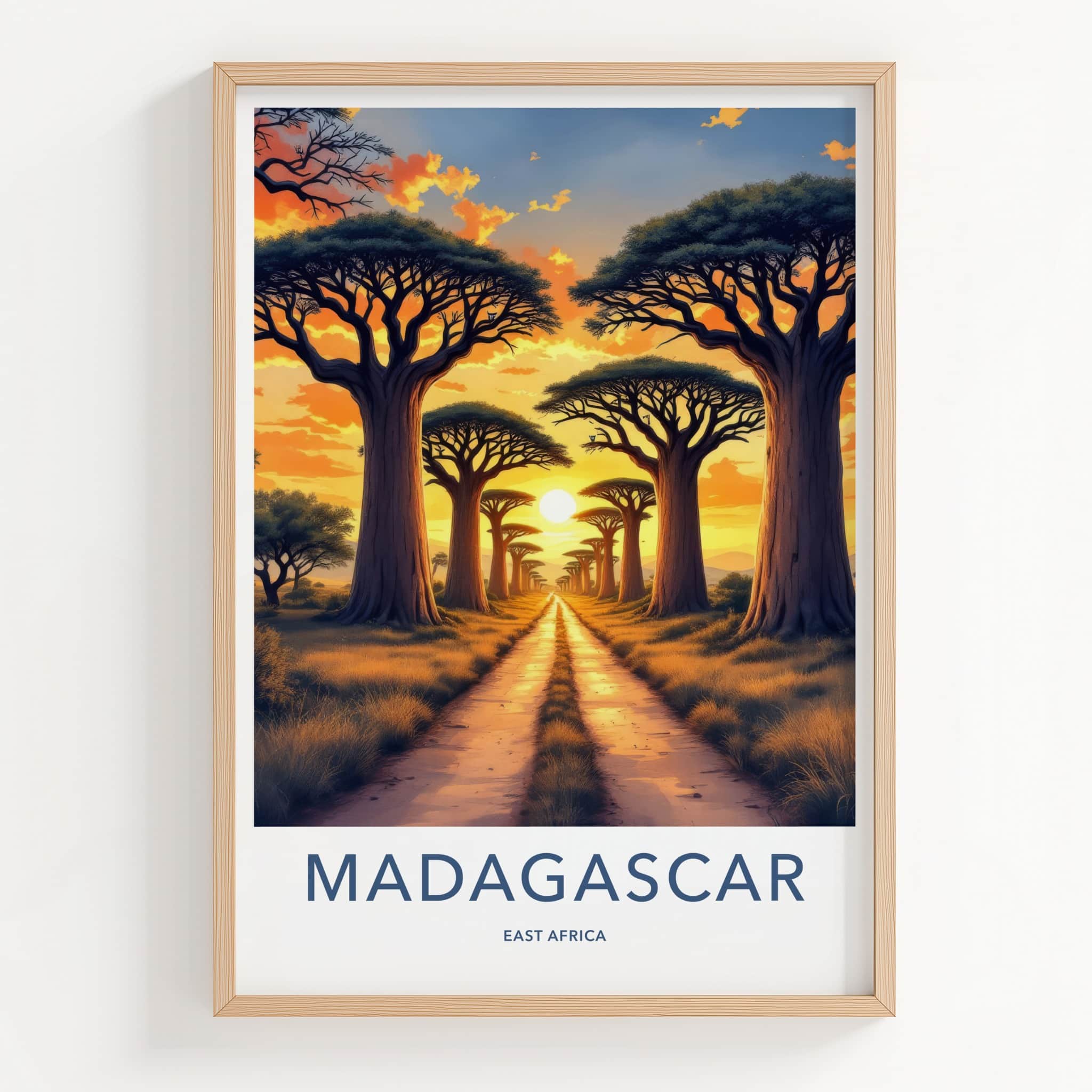 Madagascar Poster - Africa Travel Art - Baobab Avenue Sunset Home Decor