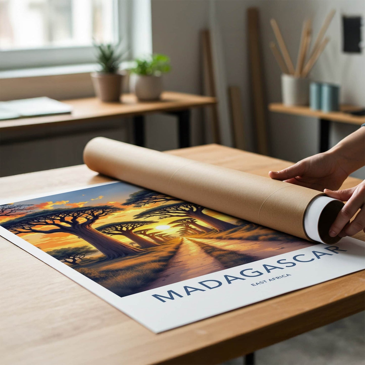 Madagascar Poster - Africa Travel Art - Baobab Avenue Sunset Home Decor