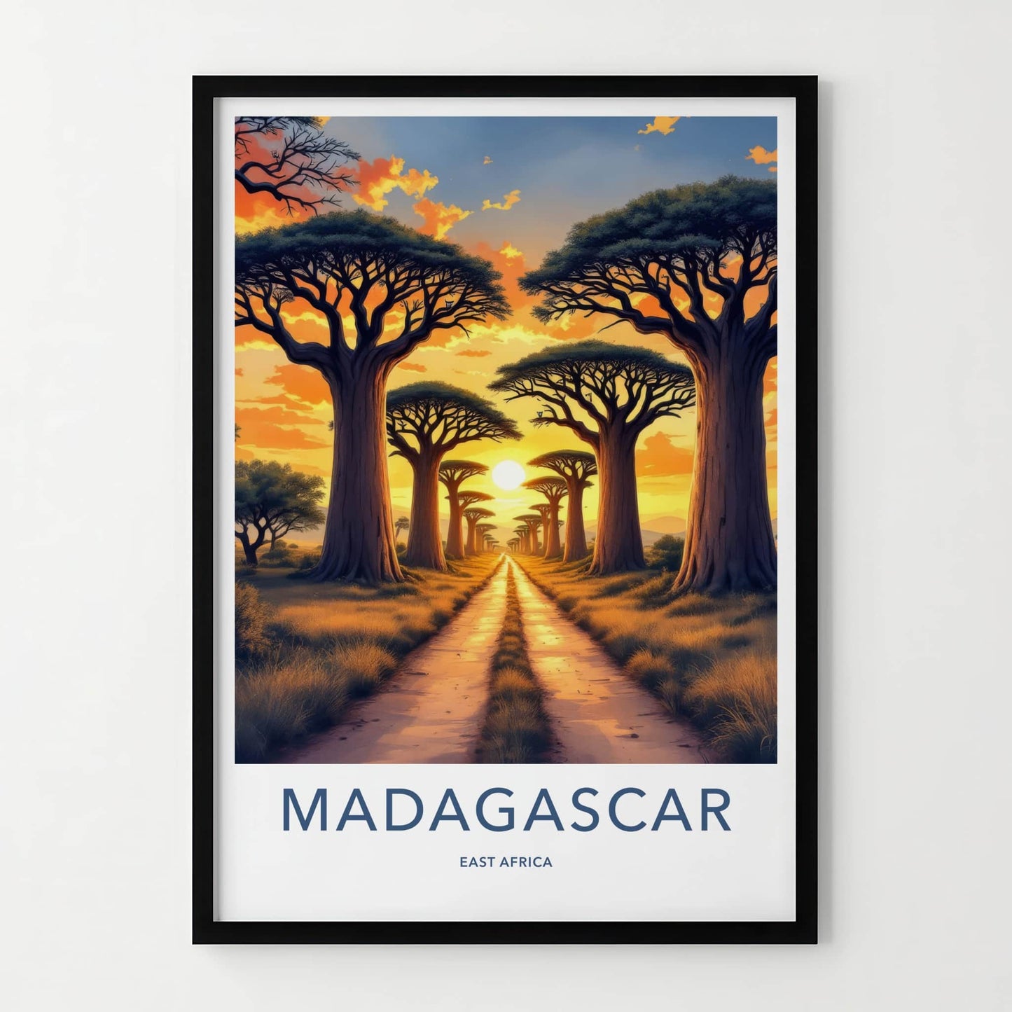 Madagascar Poster - Africa Travel Art - Baobab Avenue Sunset Home Decor