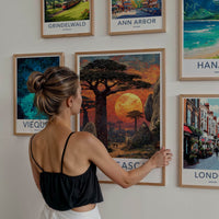 Madagascar Poster - Africa Travel Art - Baobab Orange Sunset Home Decor